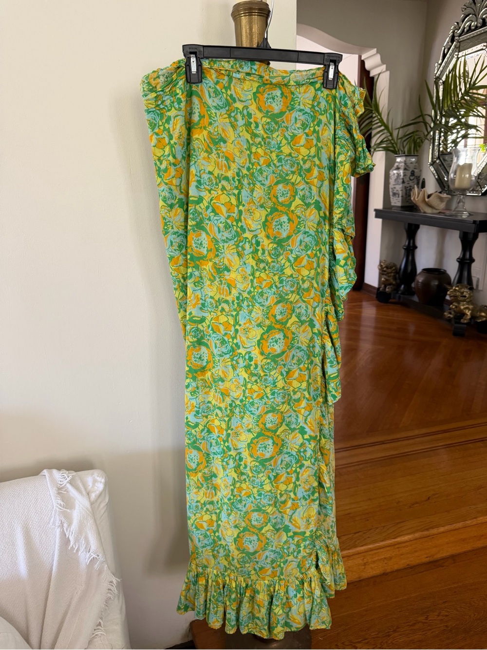 Coniglio Palm Beach “SET” Floral Cotton Gauze Ruffle Pareo Dress in Lime Green💚 - Picture 6 of 12